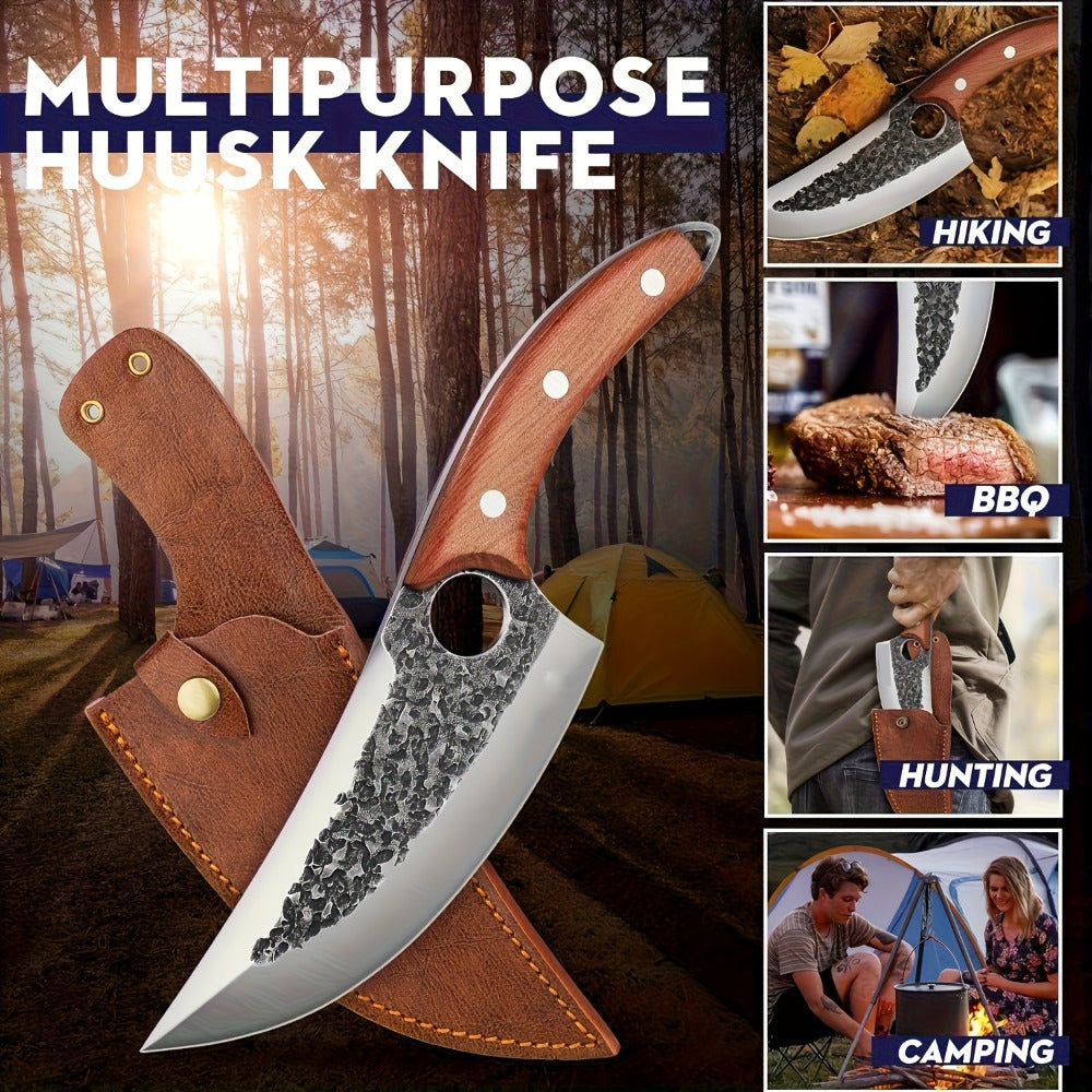 Hand Forged Viking Knife High Carbon Steel 7 Inch with Sheath Butcher Cleaver for Meat Cutting Cooking Camping BBQ Chef Kitchen Knife Gift