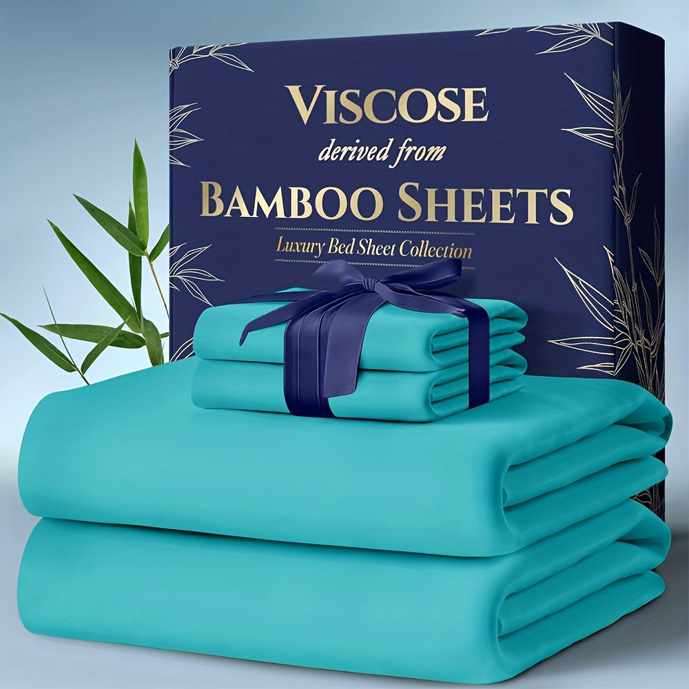 Bamboo Bed Sheet Set Twin Full Queen King - Cooling Soft Deep Pocket Fitted Sheets for Hot Sleepers, Moisture-Wicking Breathable Bedding Set Multiple Colors