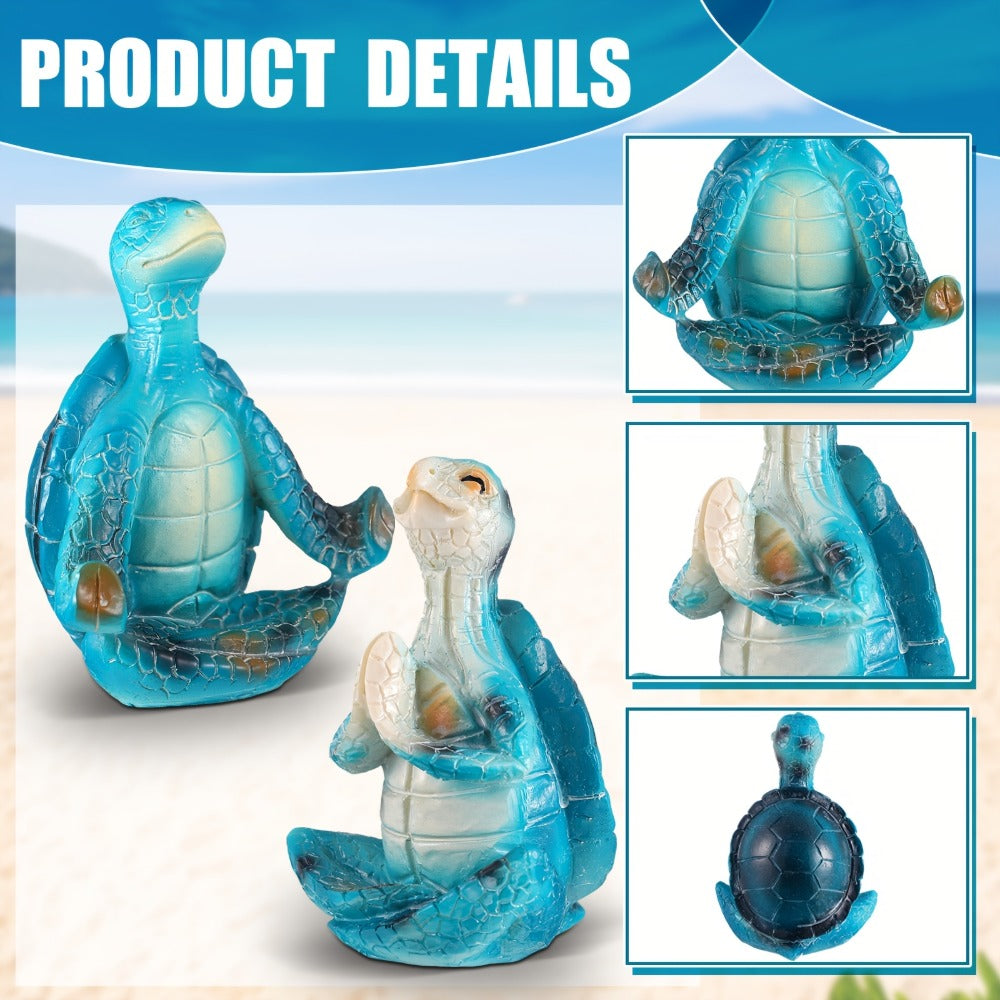 Zen Sea Turtle Statue 4-Pack | Meditating Yoga Turtle Figurines, Coastal Beach Home Decor, Bathroom Garden Ocean Theme, Indoor Outdoor Decorative Sculpture Set
