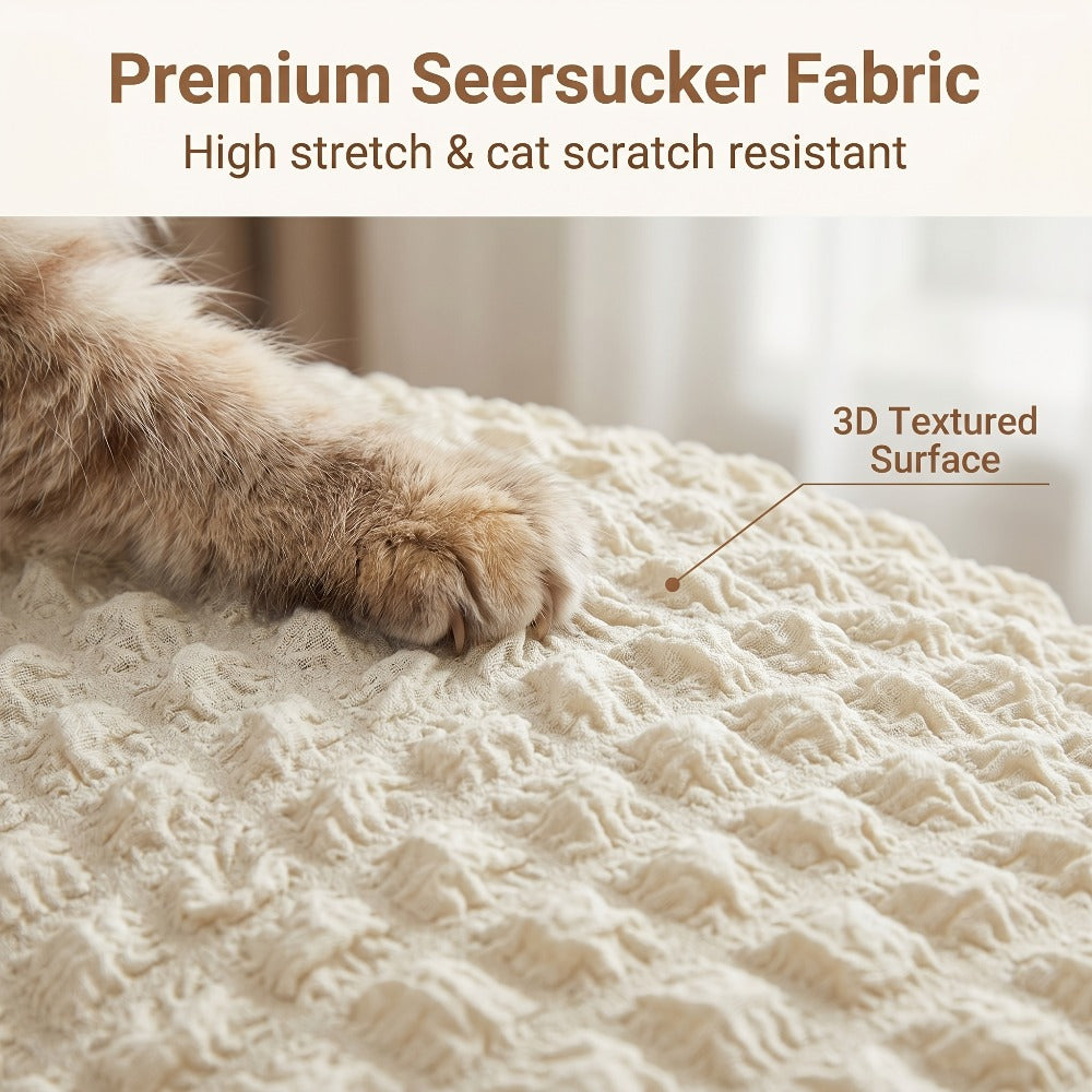 Seersucker Sofa Slipcover Elastic Band Closure Pet-Friendly All-Purpose Sofa Cover for Living Room Home Decor Protection ¡ª Single 2 4 Seater Multiple Colors