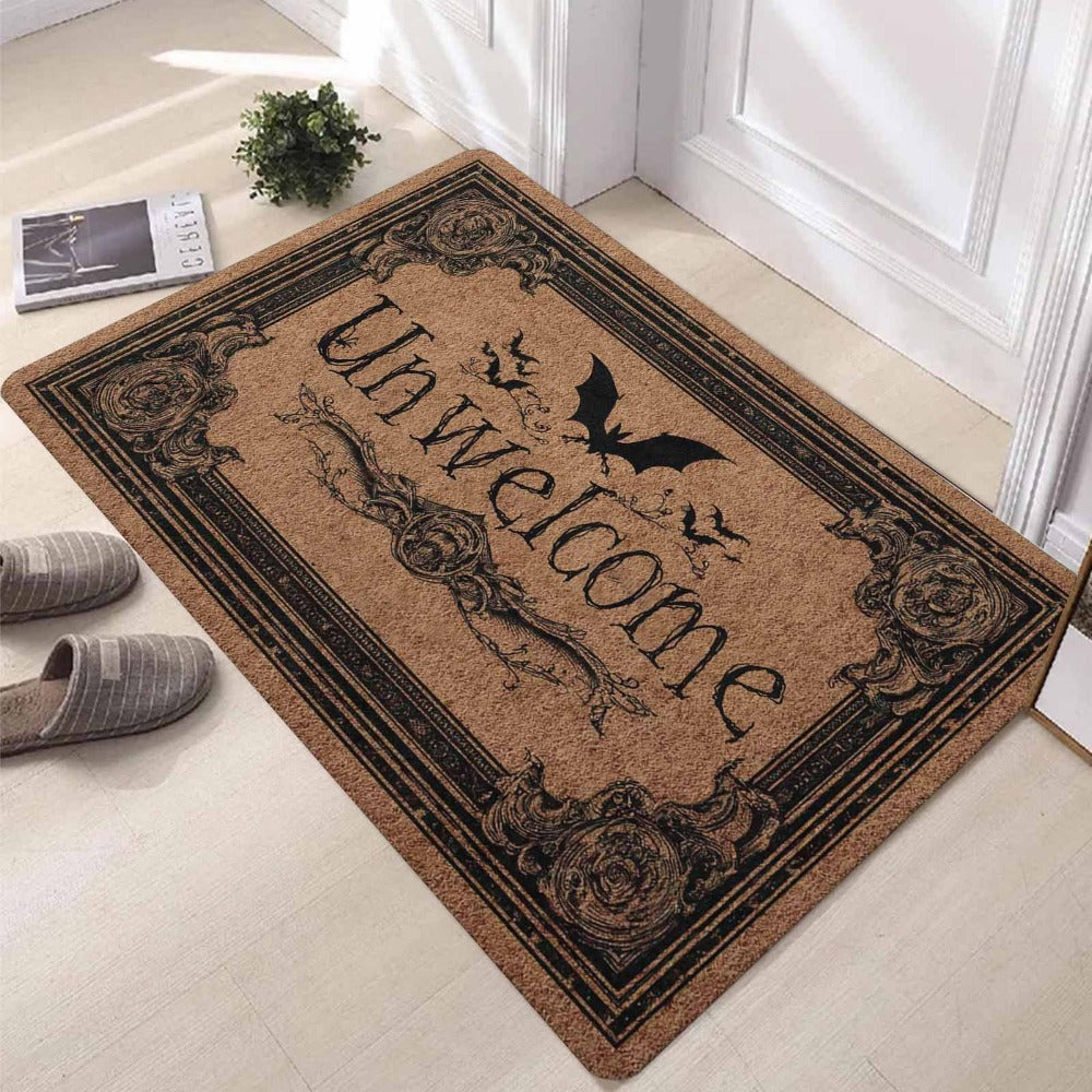 Gothic Bat Unwelcome Doormat Non-Slip Welcome Mat Halloween Home Decor Entrance Rug Indoor Floor Mat