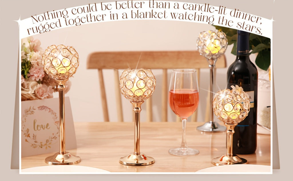 Crystal Candle Holders Set of 3 - Windproof Glass Taper Candle Holder for Wedding Table Centerpiece, Home Decor, Holiday Dinner, Birthday Gift