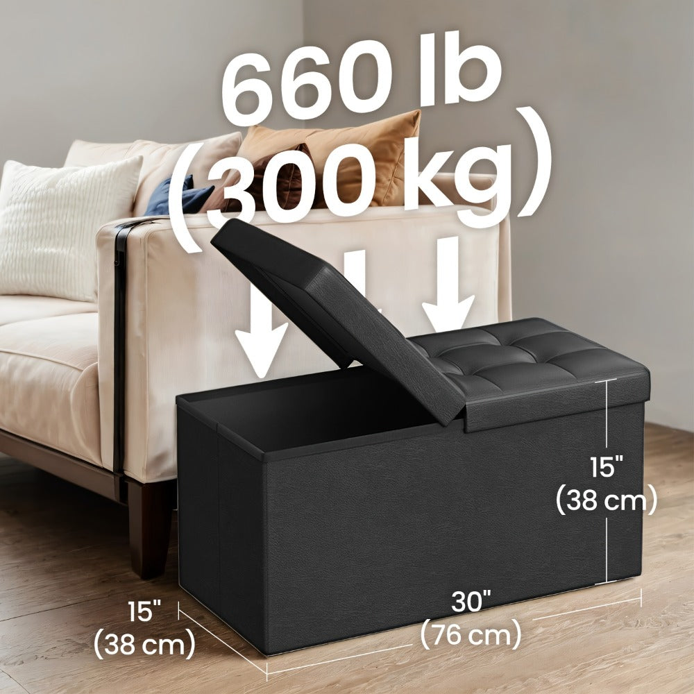 Storage Ottoman with Flip Top Lid 660lbs ¨C Foldable Faux Leather Chest Stool, 30¡± Wide Extra Seating & Blanket Storage for Entryway, Living Room & Bedroom