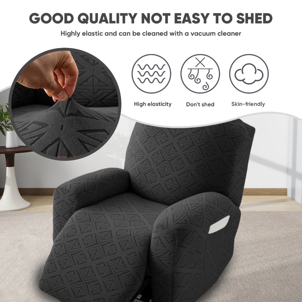 Stretch Recliner Chair Cover 4-Piece Slipcover Non-Slip Elastic Recliner Protector Polar Fleece Jacquard Fabric Pet Scratch Proof Easy Install for Lazy Boy Recliner