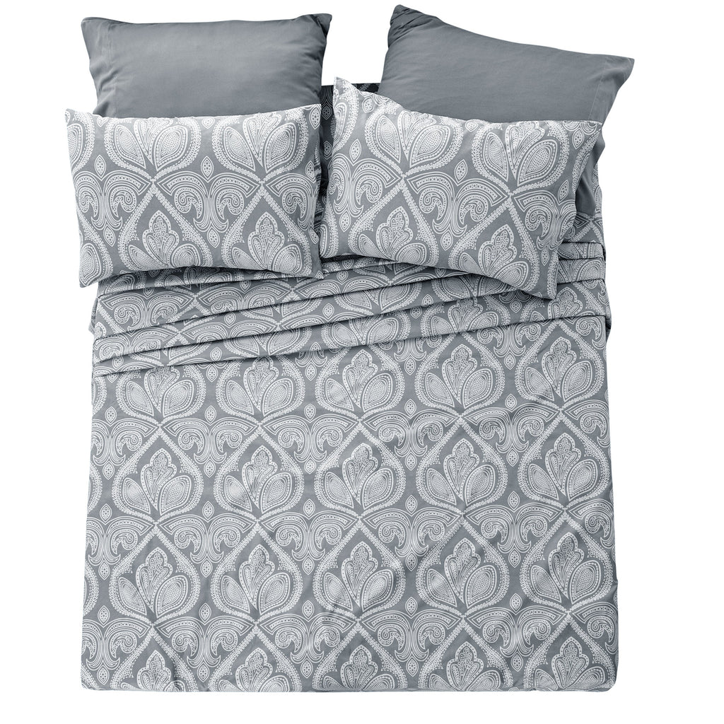 Paisley Bed Sheet Set 6-Piece Soft Brushed Microfiber Deep Pocket Fitted Sheet Wrinkle Free All-Season Comfort