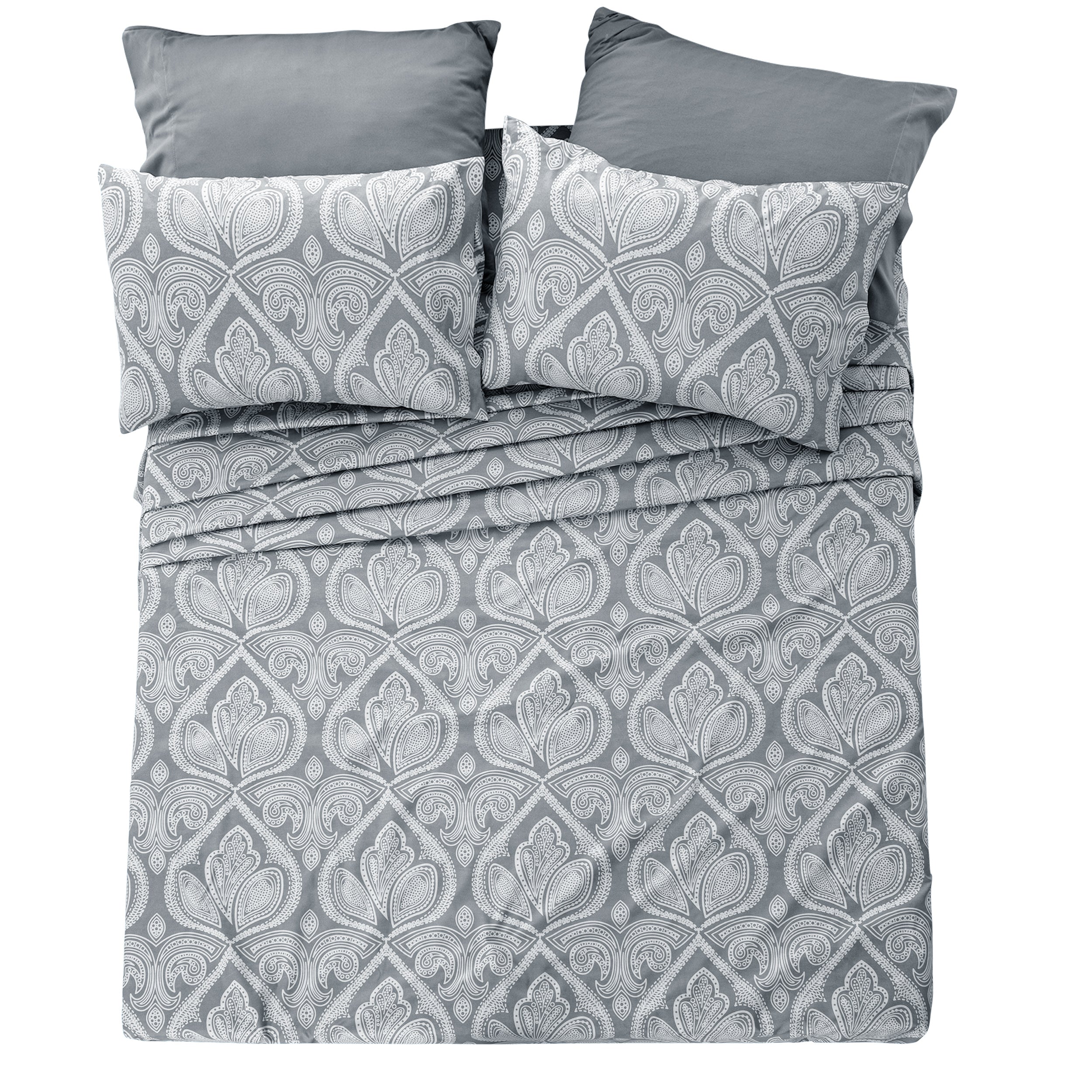 Paisley Bed Sheet Set 6-Piece Soft Brushed Microfiber Deep Pocket Fitted Sheet Wrinkle Free All-Season Comfort