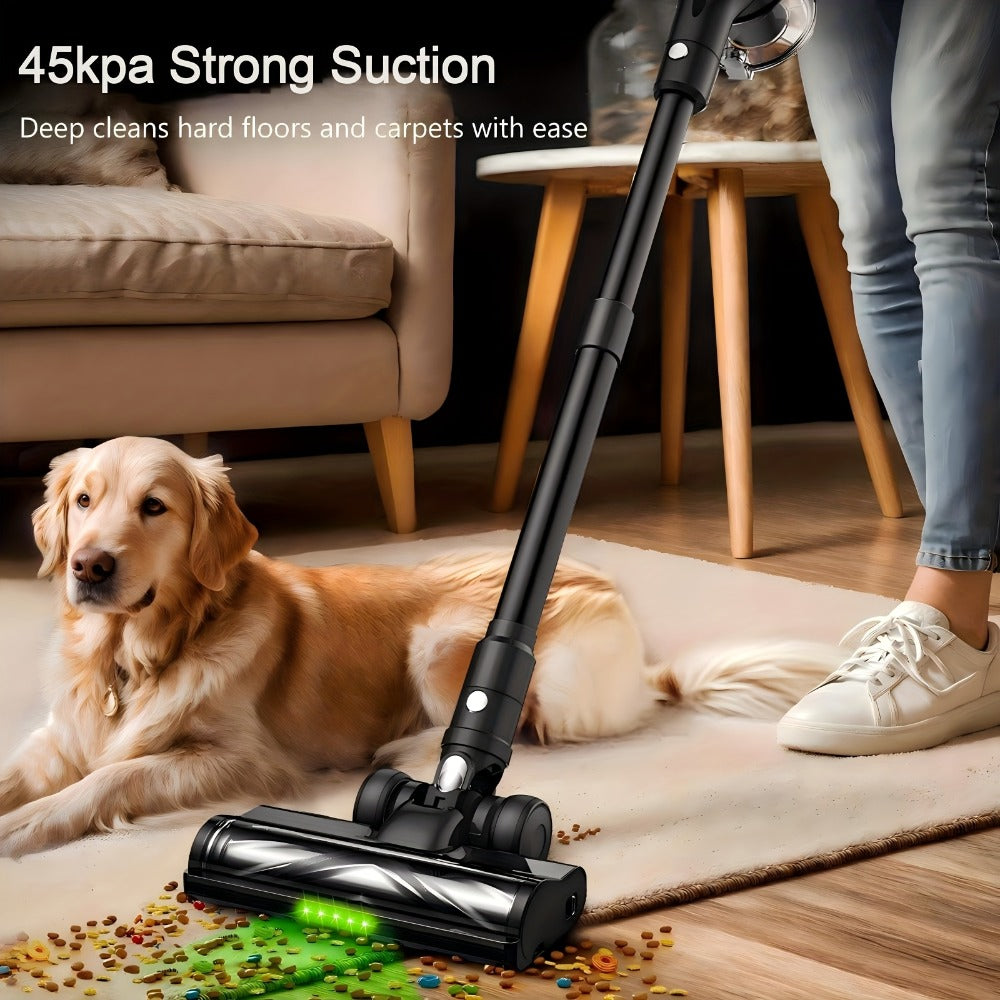 Cordless Stick Vacuum Cleaner 45KPA 8-in-1 Lightweight with Anti-Tangle Brush Green Light Detection for Carpet Pet Hair Hardwood Tile Floor