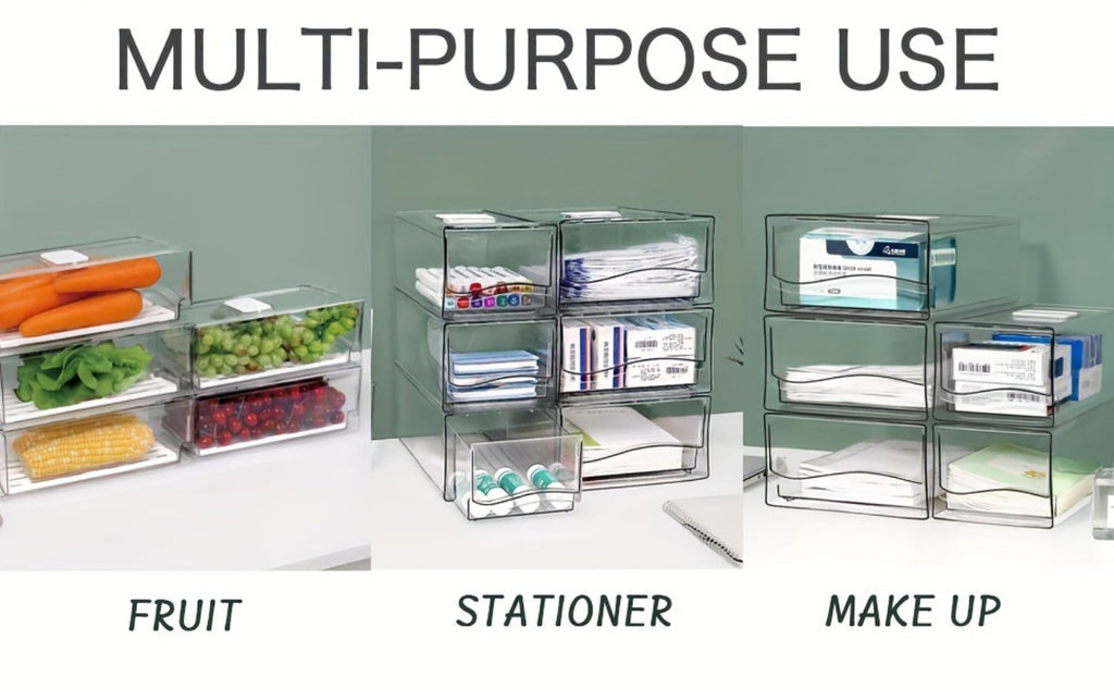Stackable Fridge Organizer Bins with Drain Board 2 Pack, BPA-Free Refrigerator Drawer Organizer for Produce Fruit Vegetable, Reusable Food Storage Containers for Kitchen