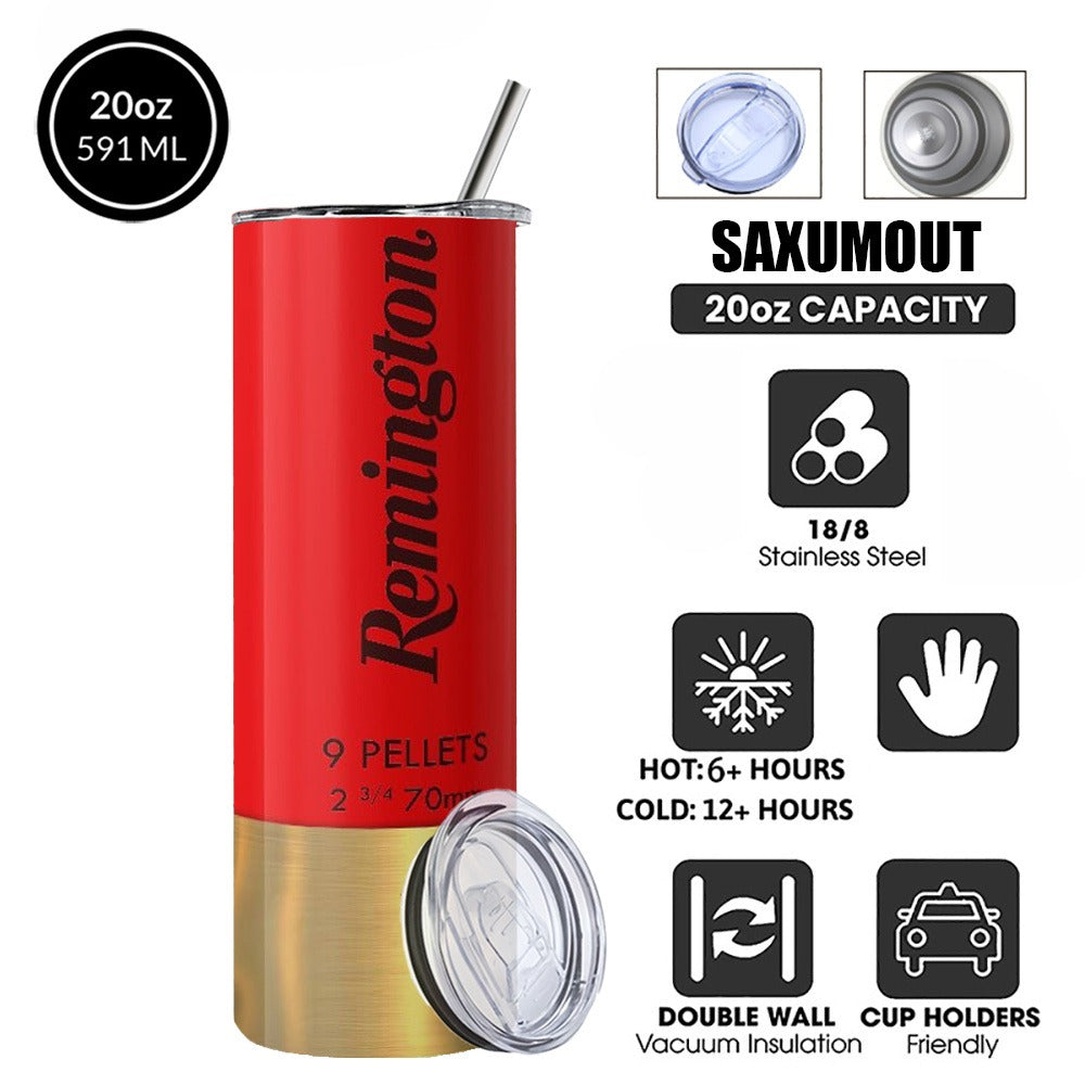 Coffee Tumbler 20oz Bullet Hunting Design Stainless Steel Insulated Cup with Lid & Straw Travel Mug Hot Cold Drinks Gift for Men Birthday Father's Day Halloween