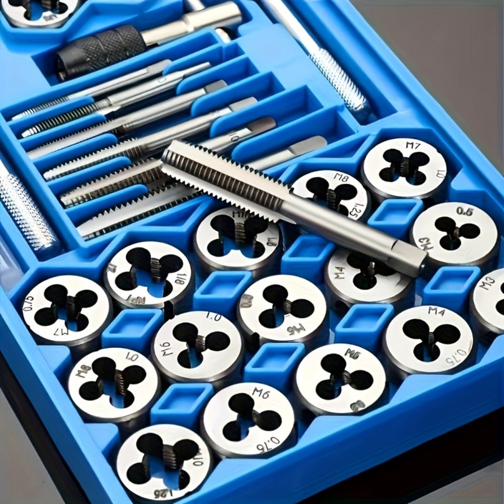 Metric Tap and Die Set 12pcs or 40pcs, M3-M12 Hand Thread Tapping Tool Kit with Plug Taps, Straight & Cone Reamers, Manual Threading Tool for DIY, Household Repair & Metalworking