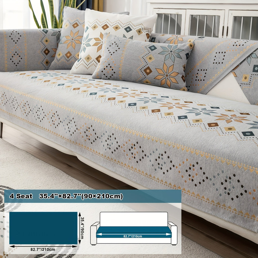 Boho Chenille Sofa Cover Non-Slip Jacquard Woven Couch Slipcover Pet Friendly Machine Washable 2 3 4 Seat Backrest Grey White Orange Bohemian Style