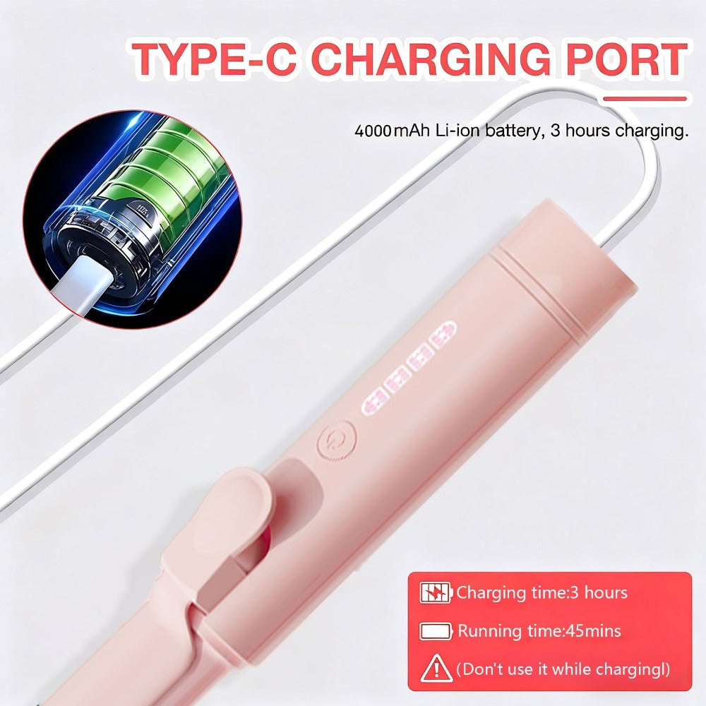 Mini Cordless Curling Iron Portable Ceramic Hair Curler USB Rechargeable 4-Temperature Settings Travel Hair Styling Tool for Curling and Straightening Gift for Women Mom Pink