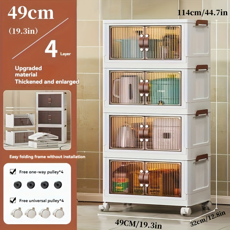 Foldable Storage Cabinet with Wheels & Lid ¨C Stackable Closet Organizer for Clothes, Bedding & Bedroom, Space-Saving Wardrobe Box for Bedroom, Game Room, Dorm, 48QT Multi-Layer
