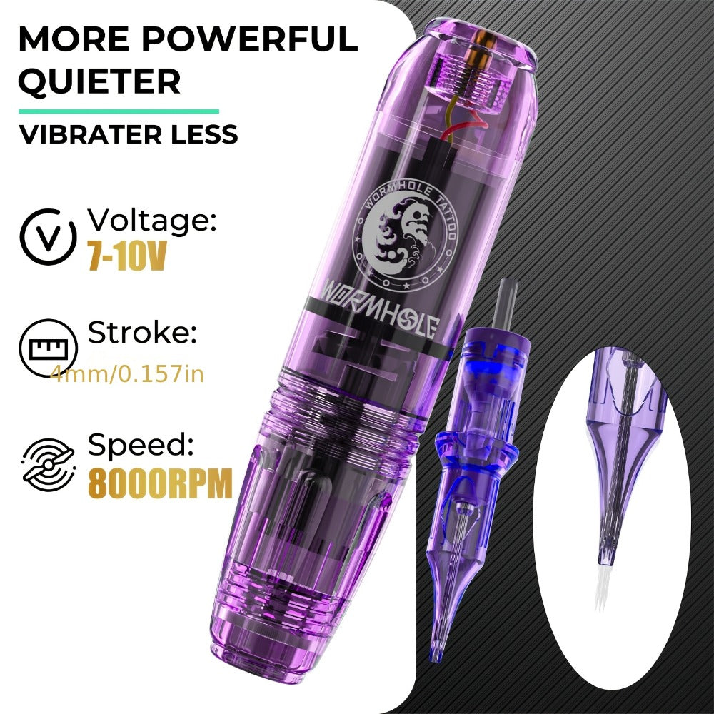 WORMHOLE Professional Wireless Tattoo Pen Kit ¨C All-in-One Beginner & Artist Set with 8000RPM Quiet Motor, 1200mAh Battery, Digital Display, Cartridge Needles, Inks & Practice Skin