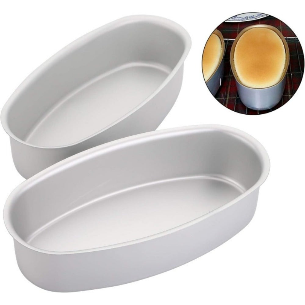 Nonstick Oval Cheese Bread Pan Set of 2, Aluminum Baking Pan for Bread, Cake and Meat, Oven Safe Loaf Mold for Home and Bakery, Cheesecake Baking Mold