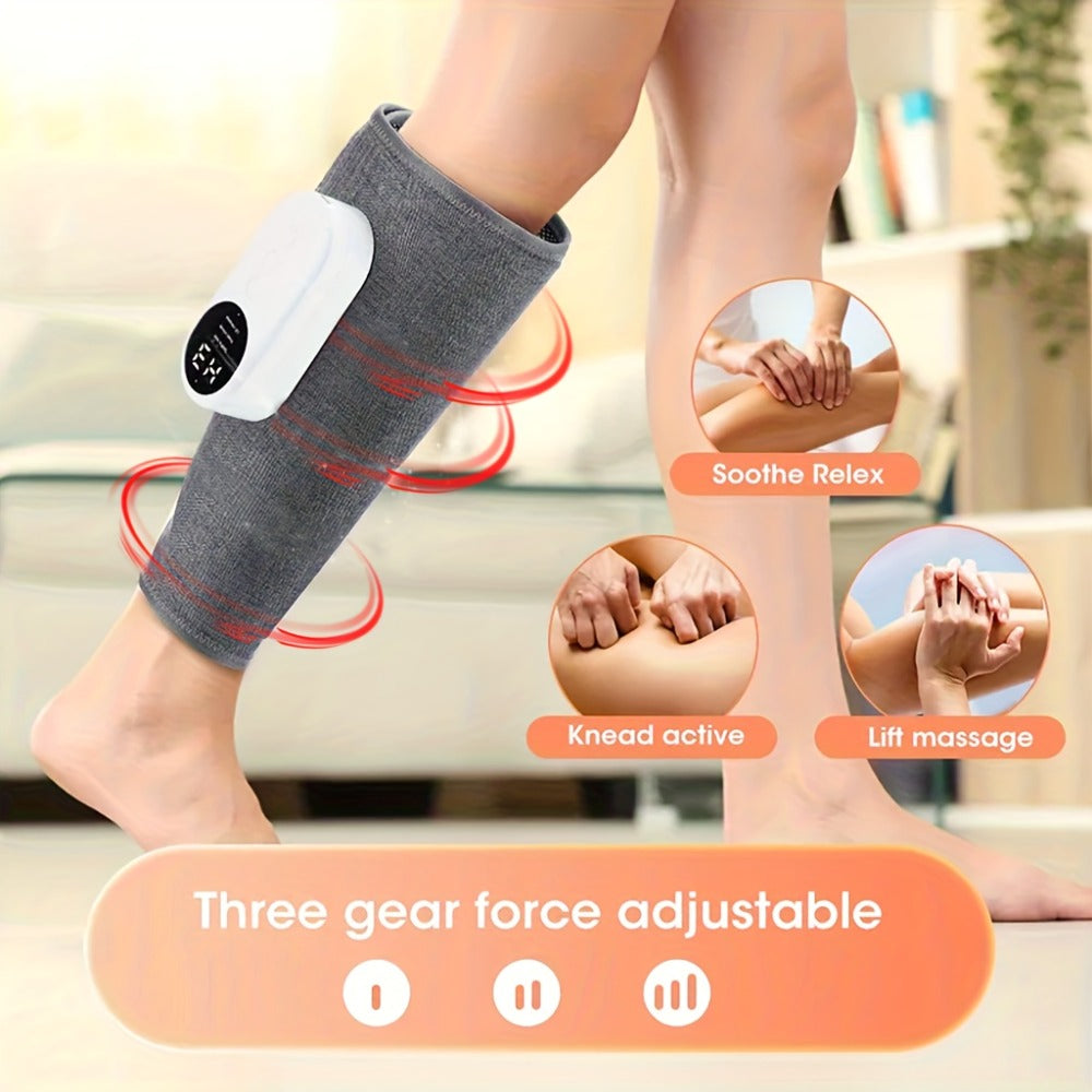 Compression Leg Massager Rechargeable - 2000mAh USB Portable Calf Thigh Knee Massager with 3 Intensity Levels 3 Temperature Settings for Circulation Pain Relief Recovery Holiday Gift Grey