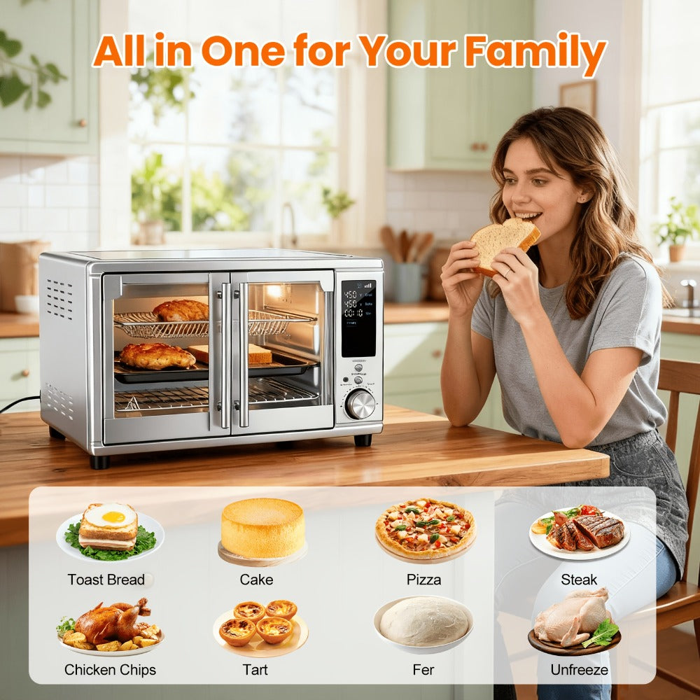 Air Fryer Toaster Oven Combo 29.6QT XL with Smart Probe, 12-in-1 Digital Countertop Oven, Stainless Steel, 7 Accessories, Rotisserie, 450¡ãF Rapid Heat, Large Family Size