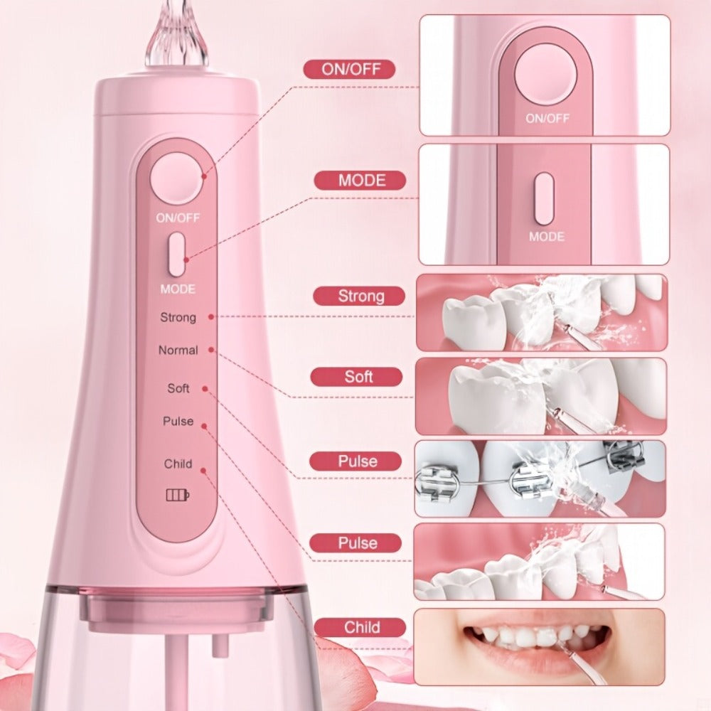 Cordless Water Flosser Dental Oral Irrigator - 5 Cleaning Modes, 5 Jet Tips, Rechargeable Wireless Teeth Cleaner for Deep Gum Care, Plaque Removal & Braces, Home & Travel Dental Gift