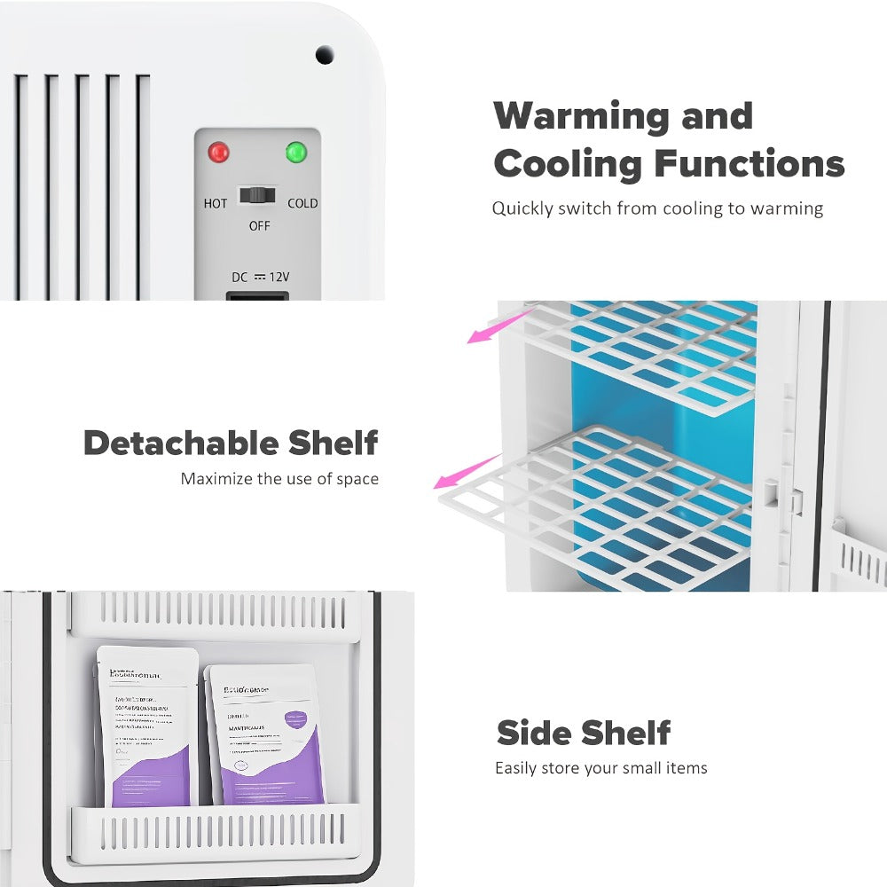 Mini Fridge with Glass Front Door 15.8QT/23.3QT - Portable Cooler and Warmer AC/DC 12V, Small Refrigerator for Bedroom, Office Desk, Car, Dorm, Skincare, Beauty & Makeup, 4 Colors