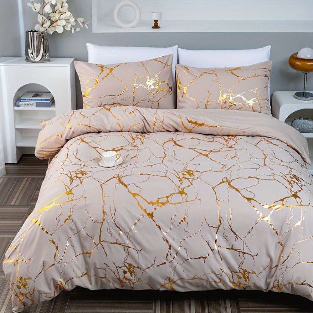 Duvet Cover Set 3 Piece Soft Bronzing Texture Bedding Set with Duvet Cover and 2 Pillowcases for Home Dormitory All Season Twin Full Queen King