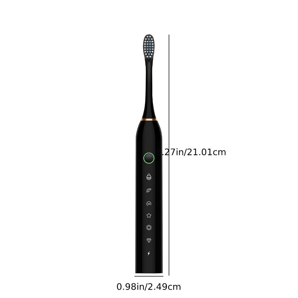 Rechargeable Electric Toothbrush 6 Cleaning Modes with 8 Brush Heads - USB Charge, Soft Bristles, Portable for Travel & Home Use, Oral Care Toothbrush for Men & Women - Black / White / Pink