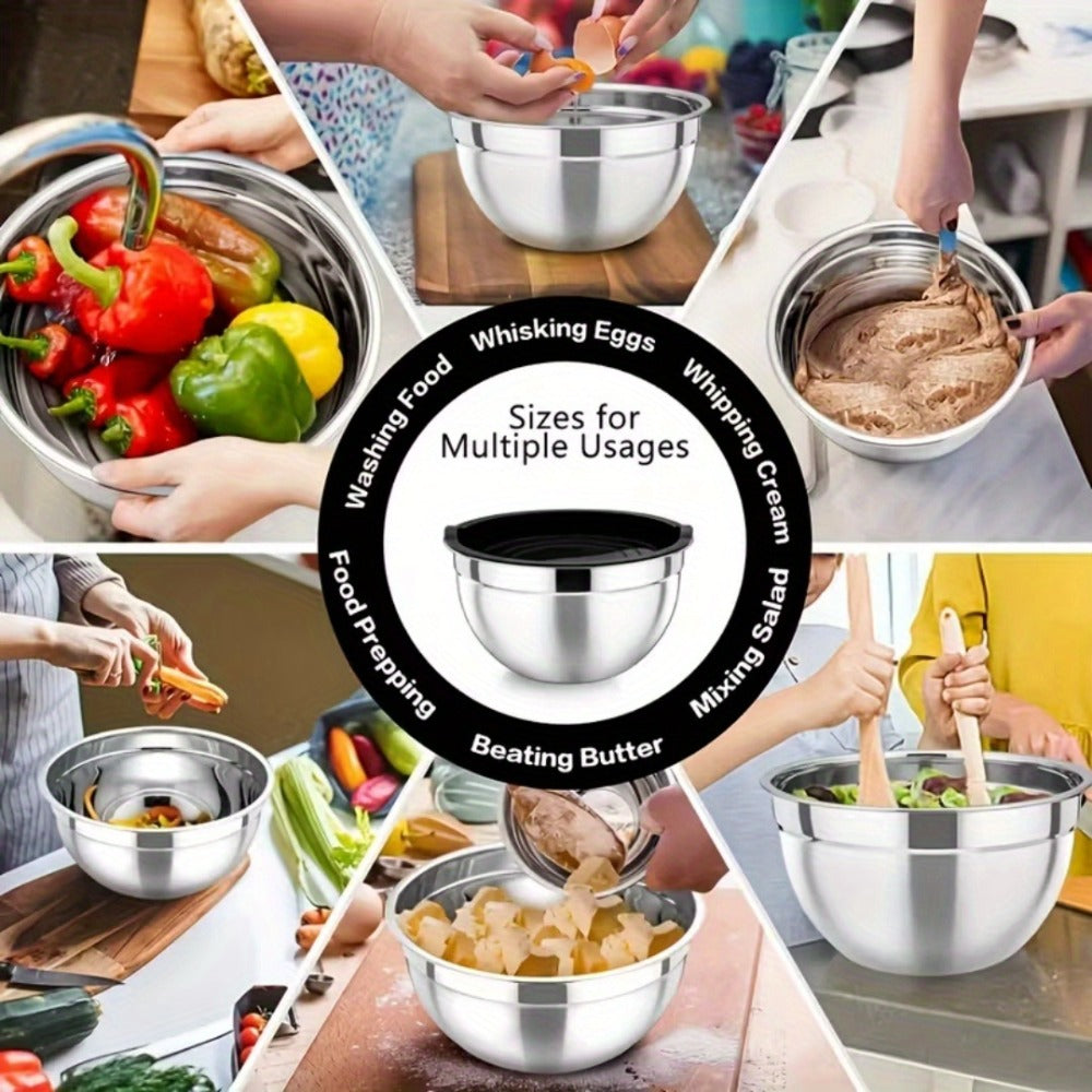 Stainless Steel Mixing Bowls with Airtight Lids Set of 14 Seven Nesting Bowls 0.7 to 4.5QT for Mixing Serving Salad Food Prep Kitchen Storage