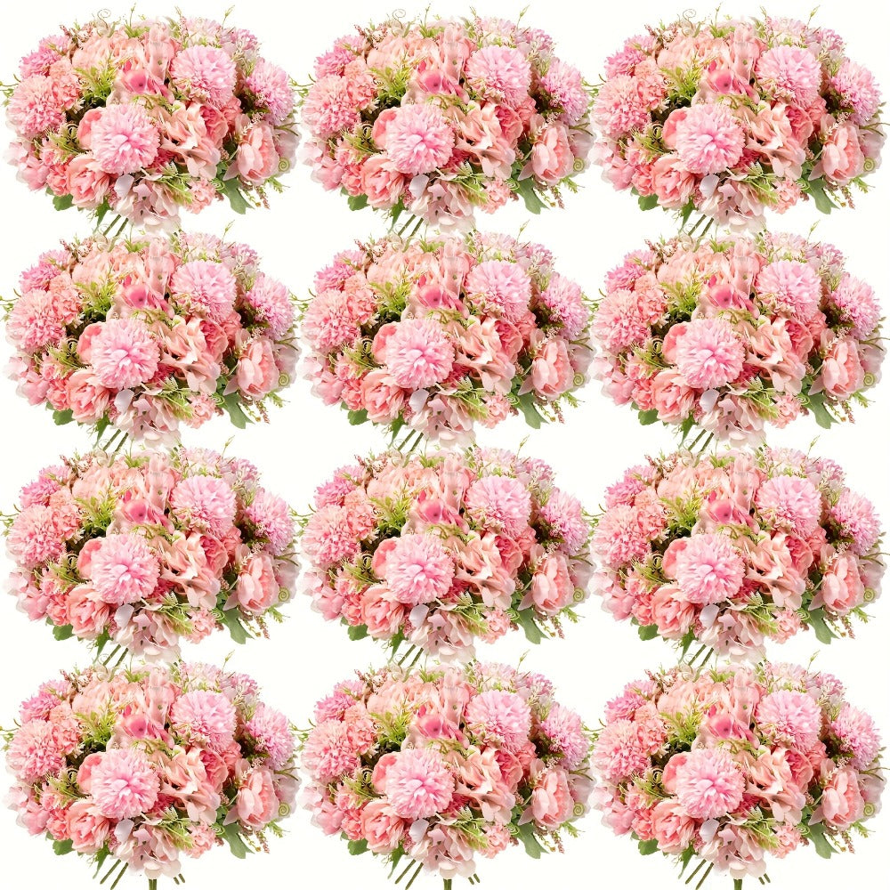 Artificial Peony Flowers 12 Bundles - Faux Peony & Hydrangea Bouquet for Wedding Centerpiece, Table Floral Arrangement, Vase Decor, Home & Holiday Decoration (Blue White, Pink, Purple, White, Green)