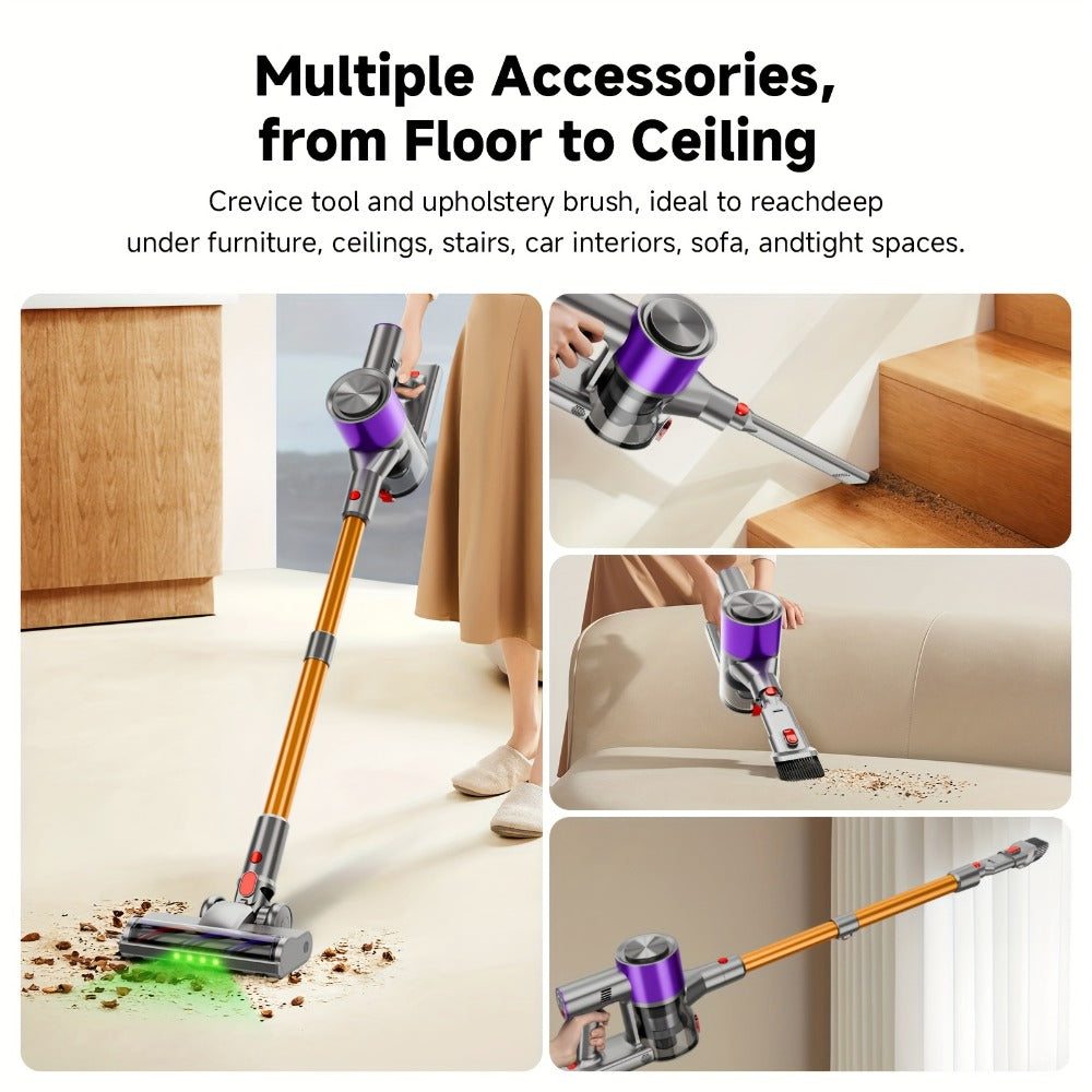 Cordless Vacuum Cleaner 58Kpa Strong Suction 6-in-1 Rechargeable Stick Vacuum with LED Electric Floor Brush Self-Standing Handheld Lightweight for Carpet Hard Floor Pet Hair Home Car