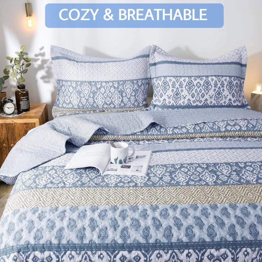 Floral Quilt Set Lightweight Bedspread Coverlet 2 or 3-Piece, All Season Hypoallergenic Breathable Paisley Patchwork Print Quilt for Bedroom Guest Room Dorm RV Cabin, Twin Queen King, Shabby Chic