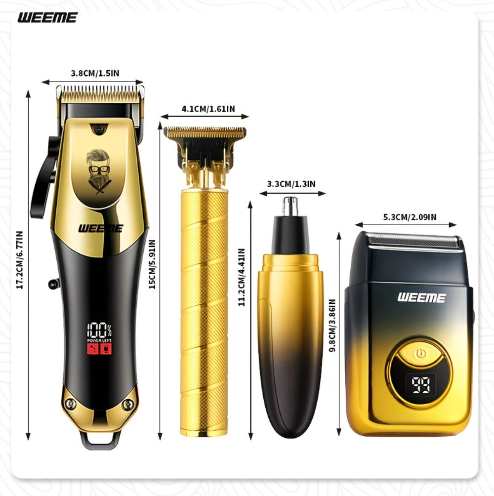 Men's Grooming Kit USB Rechargeable Hair Clipper Set with Nose Trimmer Electric Shaver Detail Trimmer 8 Limit Combs Professional Haircut Kit Father's Day Christmas Gift Gold