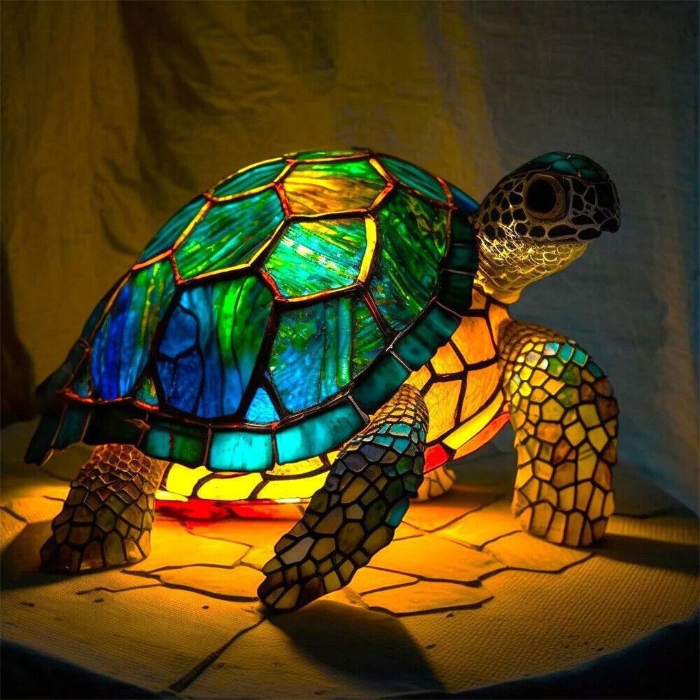 3D Resin Animal Night Light ¨C Bohemian Vintage Dragon, Owl & Sea Turtle Stained Desk Lamp for Bedroom, Home Decor, Birthday & Christmas Gift (Dragon / Owl / Sea Turtle)