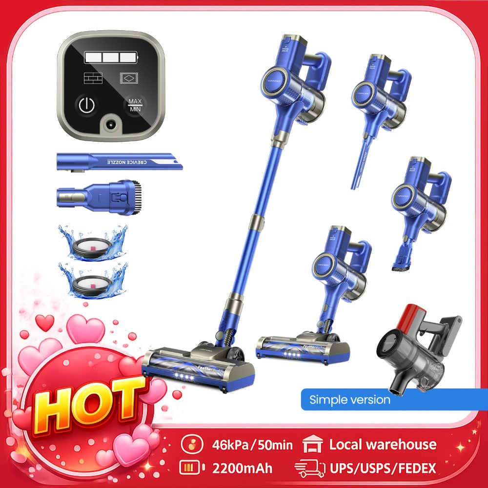 Cordless Vacuum Cleaner 46KPA Powerful Suction Lightweight Detachable Battery Anti-Tangle V-Shaped Brush 6-Stage Filtration 1.8L Dust Cup for Hard Floor Carpet Pet Hair Home