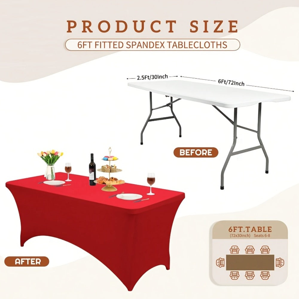 Spandex Tablecloth 6 Foot Rectangular Stretch Table Cover for Parties Weddings Banquets ¨C Wrinkle-Free Full Coverage Fitted Table Cloth for Events
