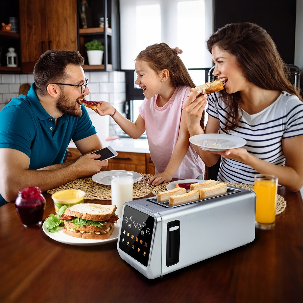 4-Slice Toaster Long Slot Stainless Steel ¨C Touch Screen LED Display, 1.5¡± Wide Slots, Countdown Timer, Memory Function, Dual Control, 6 Shade Settings
