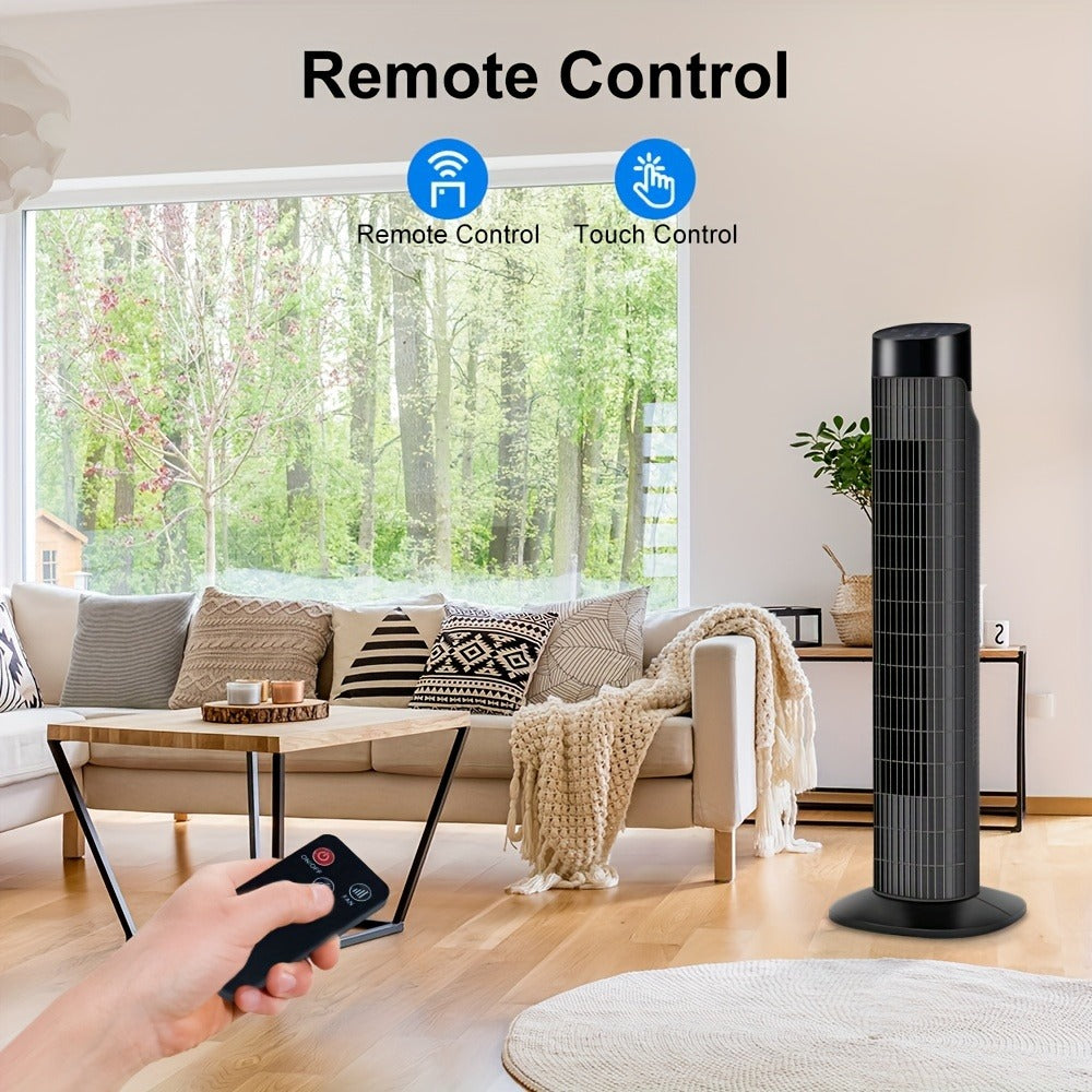 Tower Fan 31 Inch Bladeless | 80¡ã Oscillating Standing Fan with Remote Control, 7.5H Timer & 3-Speed Settings, Quiet Cooling Fan for Bedroom, Living Room & Office ¨C Black & White