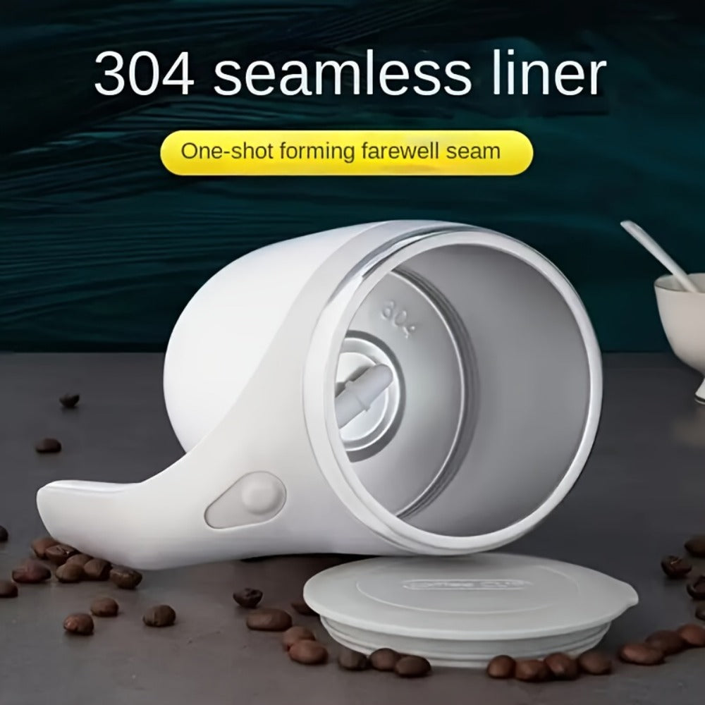 Self Stirring Coffee Mug with Magnetic Stirring Technology ¨C 13.3oz Stainless Steel Travel Mug, No Battery Needed, Spill-Proof Lid & Ergonomic Handle, Reusable Coffee Cup Gift Set ¨C White & Beige
