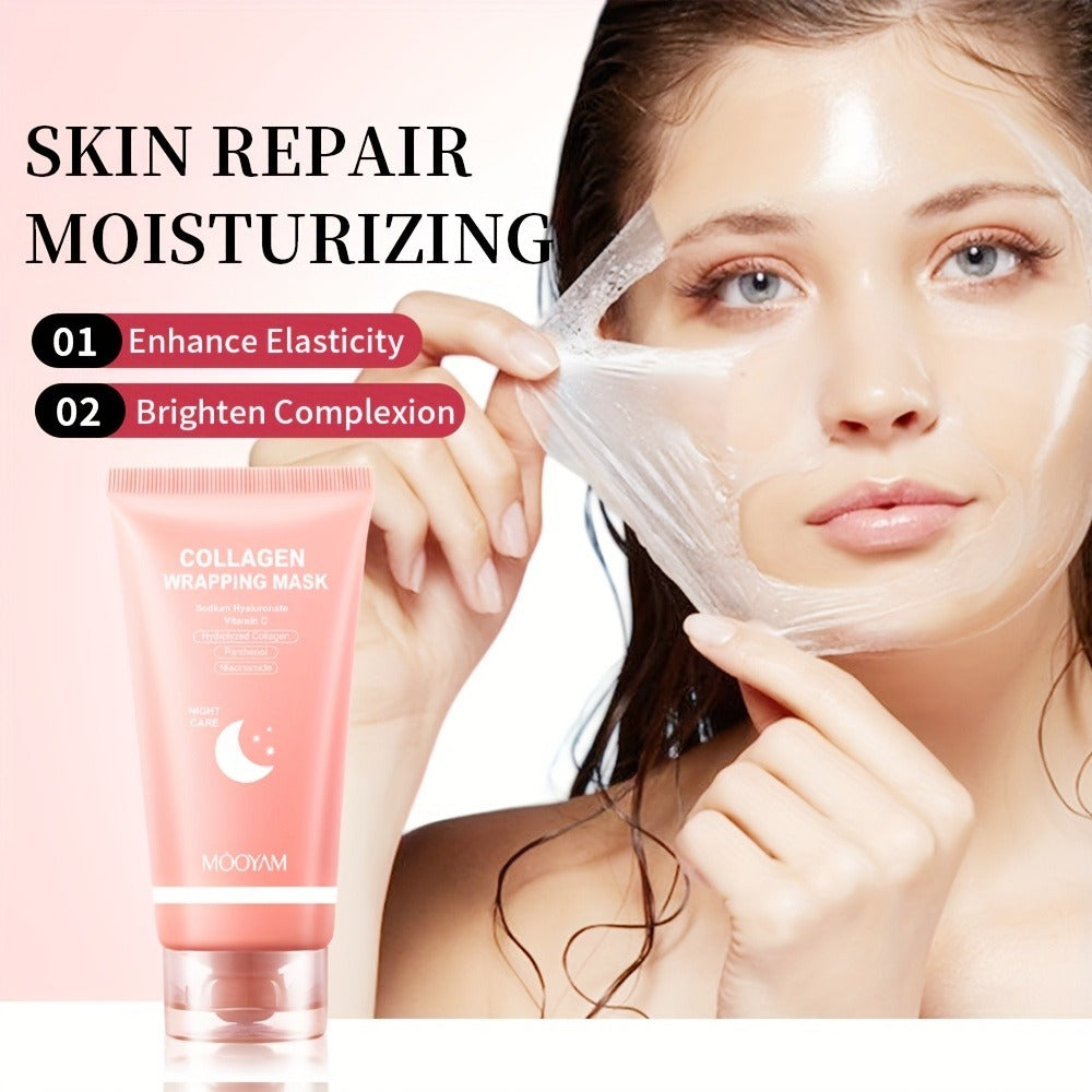 Collagen Night Mask Korean Skincare ¨C Gel Face Mask with Applicator Brush, Hydrolyzed Collagen, Niacinamide, Vitamin C & Hyaluronate for Hydration & Plumping, Paraben-Free, 80g (MOOYAM)