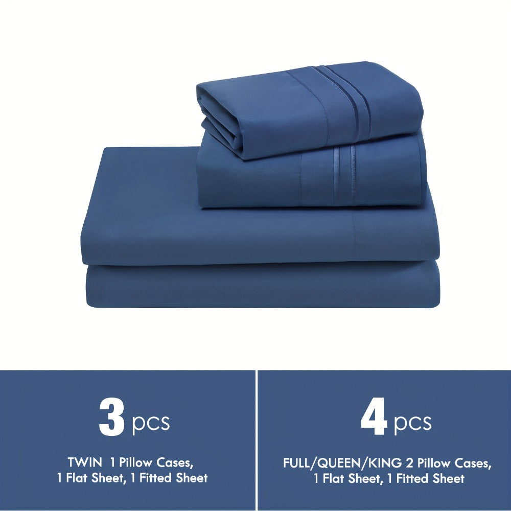Fitted Sheet Set Deep Pocket | Soft Cooling Breathable Bedding 3-4pcs Fade-Resistant All-Season for Twin Full Queen King ¨C Solid Color Bed Sheets for Dorm Guest Room Everyday Use