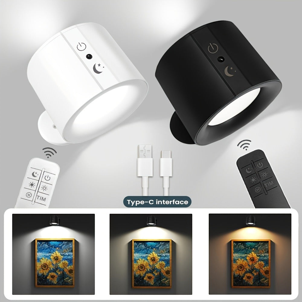 USB Rechargeable LED Wall Light 2 Pack ¨C 360¡ã Rotating Magnetic Ball Touch Control Reading Lamp with 3 Color Temps ¨C Wireless Wall Mounted or Desktop Light for Bedroom Living Room