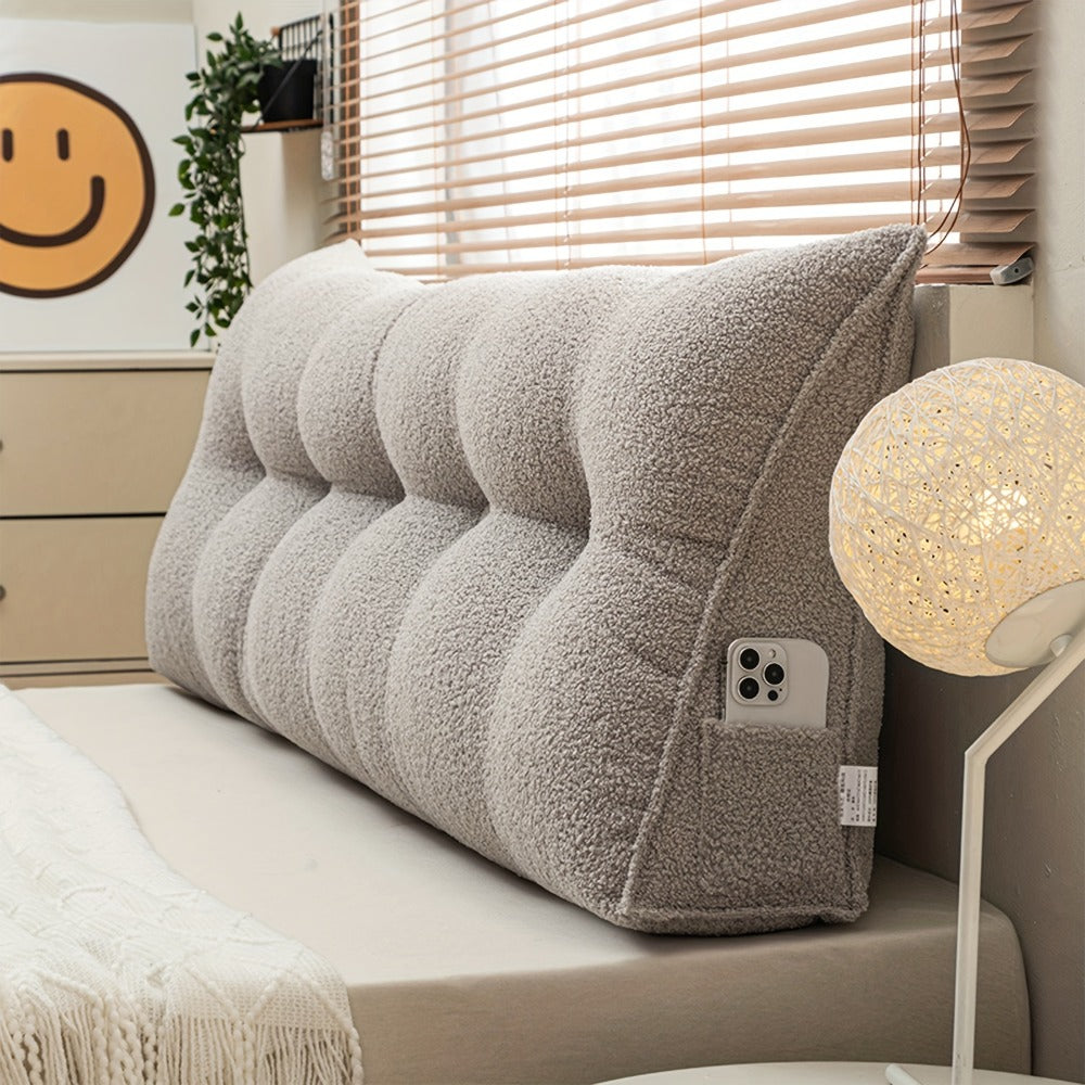Bed Wedge Pillow Headboard Pillow with Side Pockets Removable Washable Cover Teddy Velvet Reading Pillow Twin Queen King