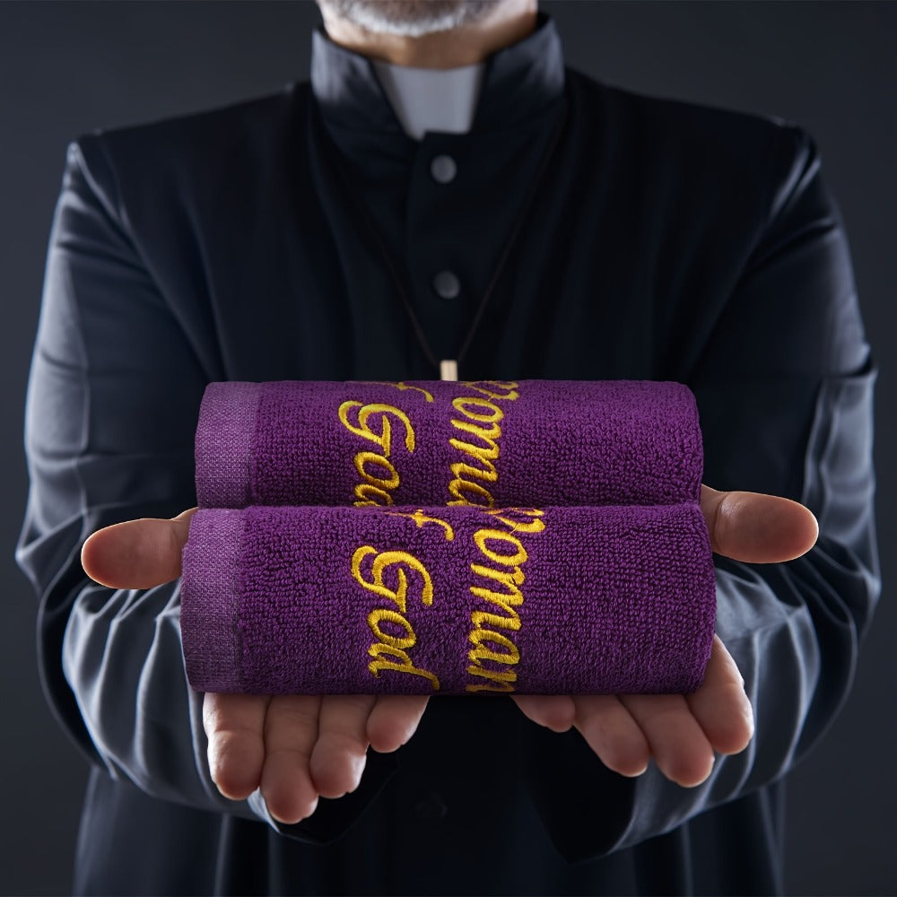 Church Handkerchiefs 6 Pack Pastor Towels Clergy Hand Towels Woman of God Woven Oblong Wash Cloths Religious Gift for Men Women Purple Solid Pattern