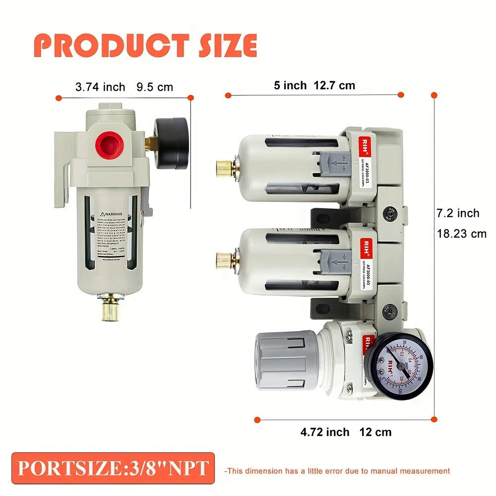 Air Filter Regulator Combo AC3110-03 High Pressure Compressed Air Source Treatment Unit - FRL Combination Filter Regulator Lubricator for Industrial Commercial Pneumatic Systems, Purifies & Regulates Air