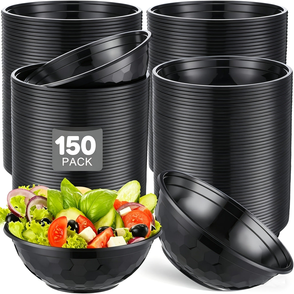 Salad Bowls with Lids 36oz Black Diamond Shape Disposable Leak-Proof Food Storage Containers Plastic Lunch Boxes for Restaurant Takeout Meal Prep 20 to 150 Sets