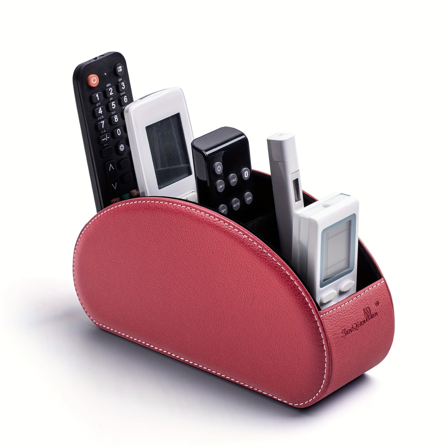 5-Compartment PU Leather Desk Organizer Remote Control Holder Storage Caddy for Office Supplies, Brushes, Pencils & Glasses
