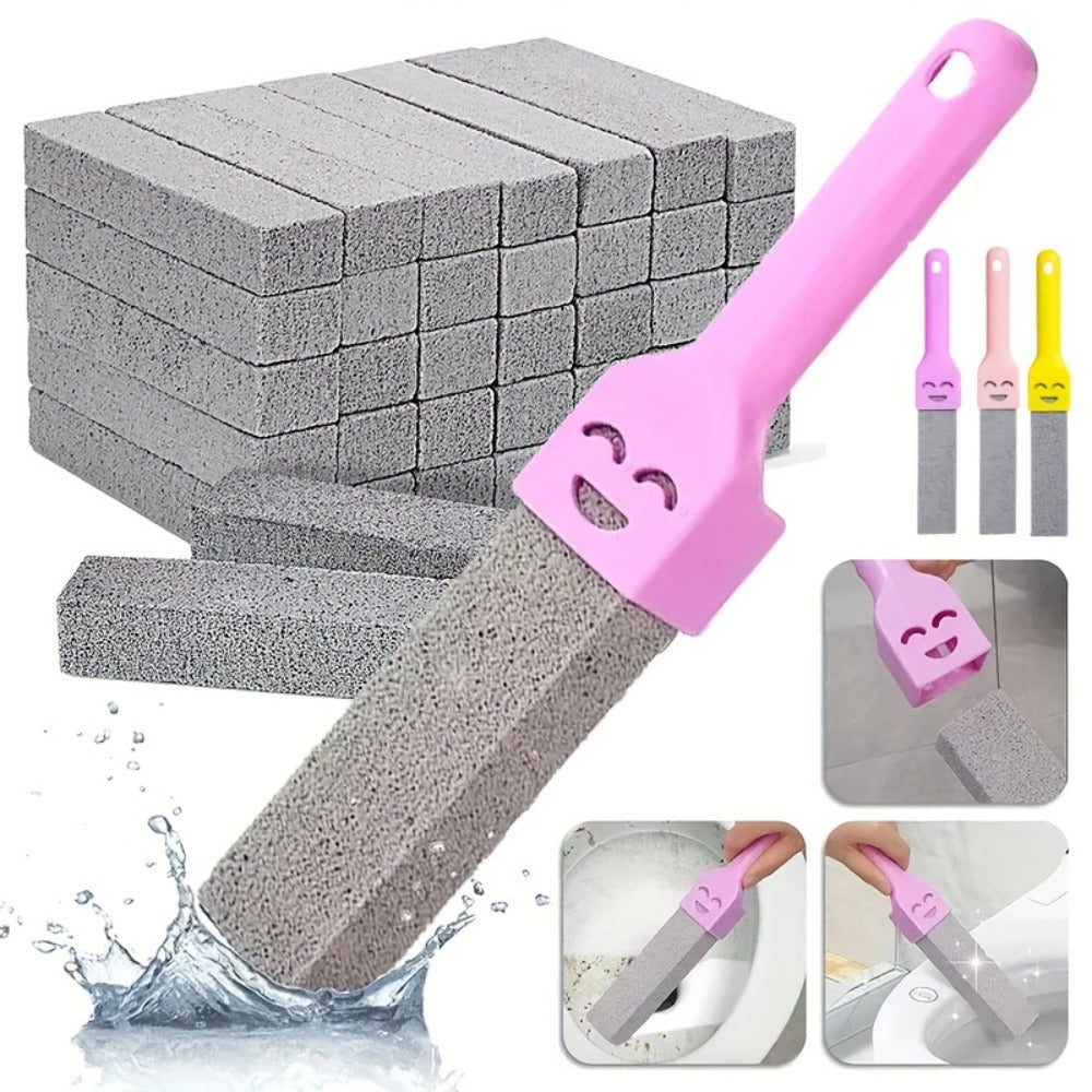 Pumice Stone Toilet Brush Set with Ergonomic Handle | Heavy-Duty Limescale Rust & Stain Remover | Non-Scratch Cleaning Tool for Bathroom Toilet Bathtub Sink Tile & Glass | 6-Piece Multi-Color Set