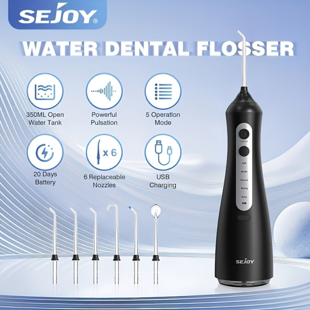 Water Flosser Electric Oral Irrigator 9 Replaceable Nozzles 350mL Tank 20-Day Battery 360¡ã Rotatable Tip Intelligent Pressure Control Deep Teeth Gum Cleaning
