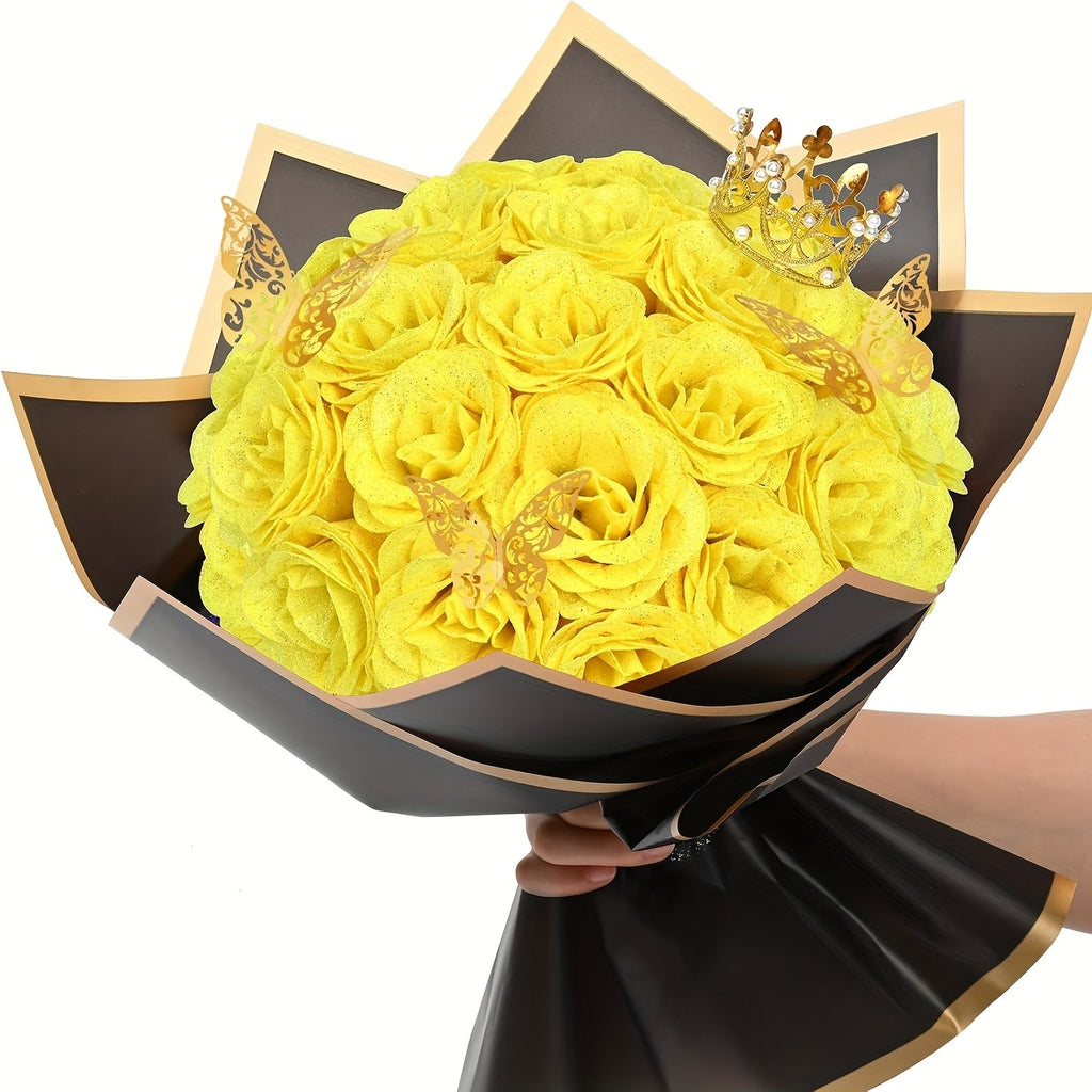 Glitter Roses Bouquet 24/36pcs - Everlasting Artificial Roses with Sparkling Glitter Petals for Valentine's Day, Wedding & Anniversary