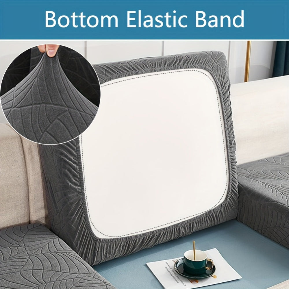 Jacquard Stretch Sofa Cover Set 6pcs Leaf Pattern High Elasticity Furniture Protective Cover with Elastic Band Easy Install Removable Washable Concubine Style Cushion Cover Home Decor Multiple Colors