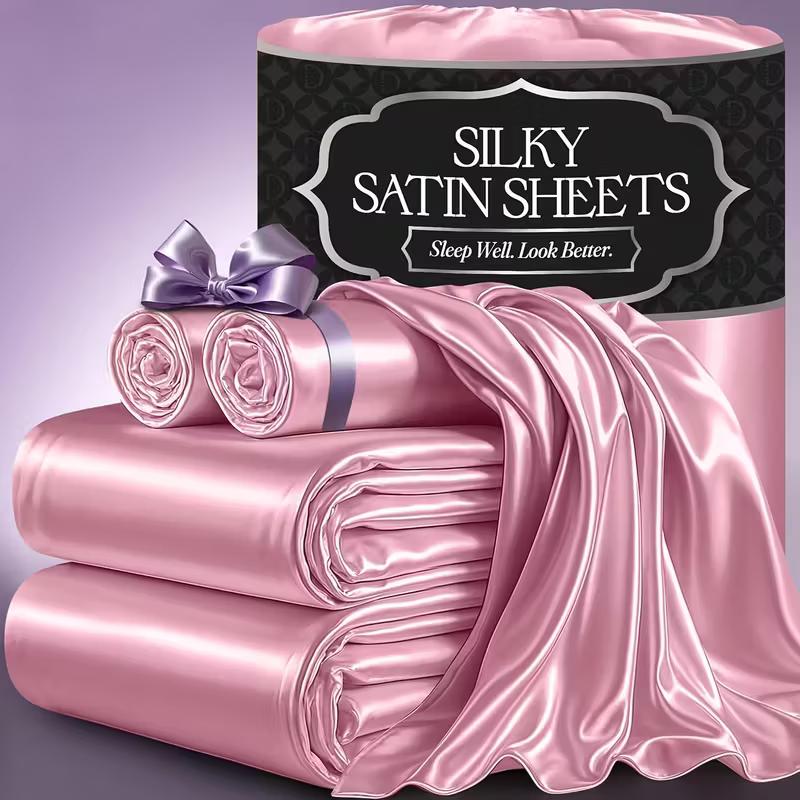 Satin Bed Sheets Set 2100TC Ultra Soft 3/4pcs ¨C Silky Smooth Breathable Satin Bedding for Twin Full Queen King, 5-Star Luxury Hotel Experience, Solid Color, 7 Colors Available