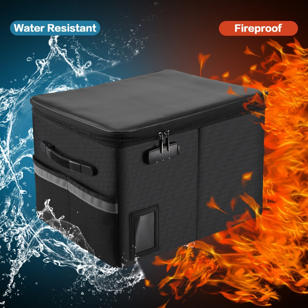 Fireproof File Box with Combination Lock - Collapsible Fireproof Document Organizer Filing Cabinet with Handle for Letter Legal Size Folders Certificates Home Office